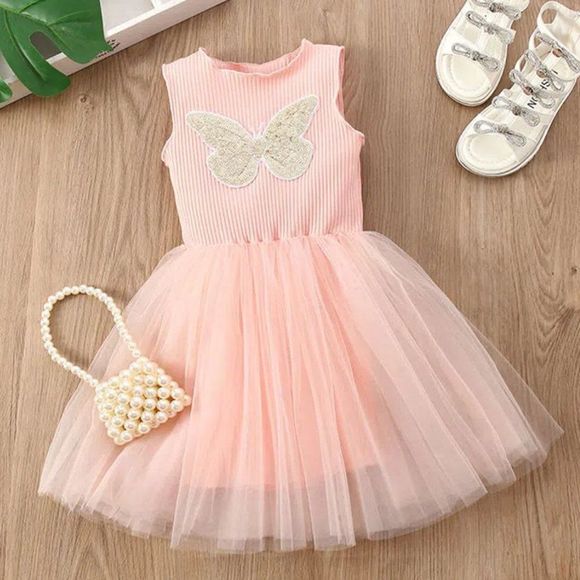 Sequin Butterfly Tutu Dress | Kid Baby Girl Dancing Tulle Dress - Picture 2 of 3